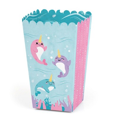 Big Dot of Happiness Narwhal Girl - Under The Sea Baby Shower or Birthday Party Favor Popcorn Treat Boxes - Set of 12