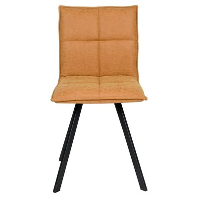 Elegant Light Brown Faux Leather Dining Chair with Black Metal Legs