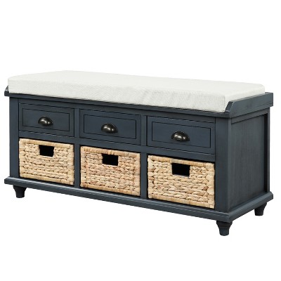 Dexmalle Rustic Shoe Storage Cabinet with 3 Drawers and 3 Rattan Baskets,Entryway
