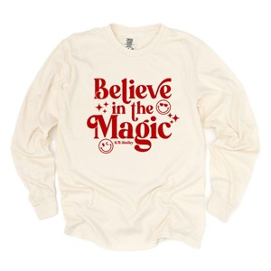 S.W.Smiley Believe in Magic Sparkle - Women's Garment Dyed Long Sleeve Graphic T-Shirt - 1 of 4