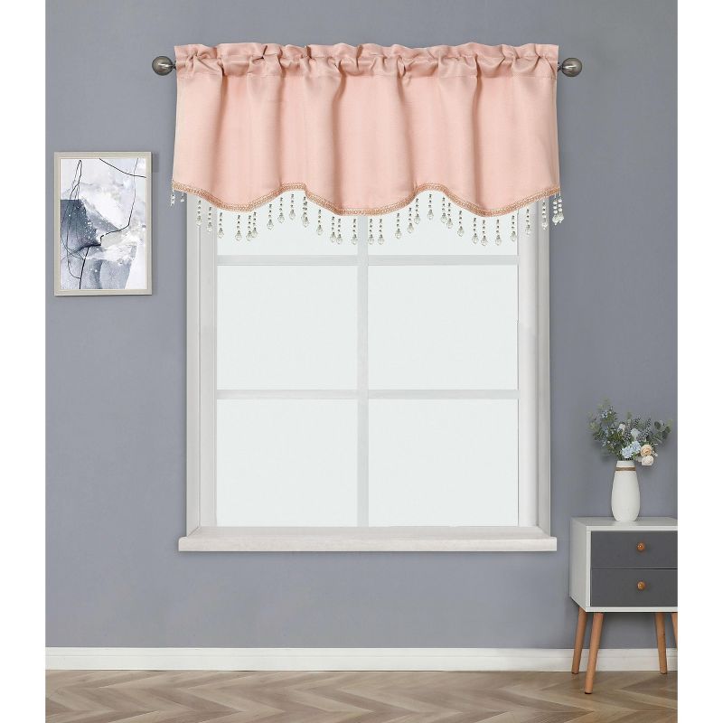Kate Aurora Luxurious Solid Colored Scalloped Rod Pocket Window Valance With Crystal Beaded Trim, 1 of 4