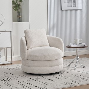 Okak Modern Round Swivel Barrel Accent Chair with Armrests & Pillow,Chenille Upholstered Club Chair for Living Room,Bedroom,Office - 1 of 4