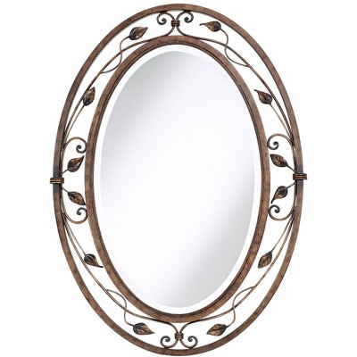 Franklin Iron Works Eden Oval Vanity Wall Mirror Vintage Rustic Beveled French Bronze Flower Vine Open Metal Frame 24" Wide for Bathroom Bedroom House