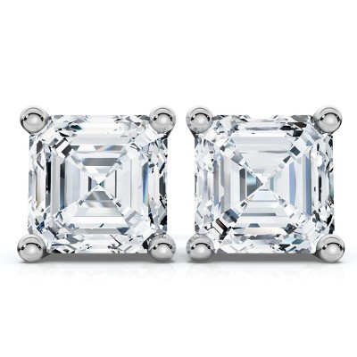 Pompeii3 3.32Ct Asscher Cut Diamond Studs 14k White Gold Lab Created Earrings
