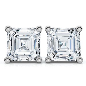 Pompeii3 Certified 3Ct Asscher Cut Diamond Studs 14k White Gold Lab Created Earrings - 1 of 4