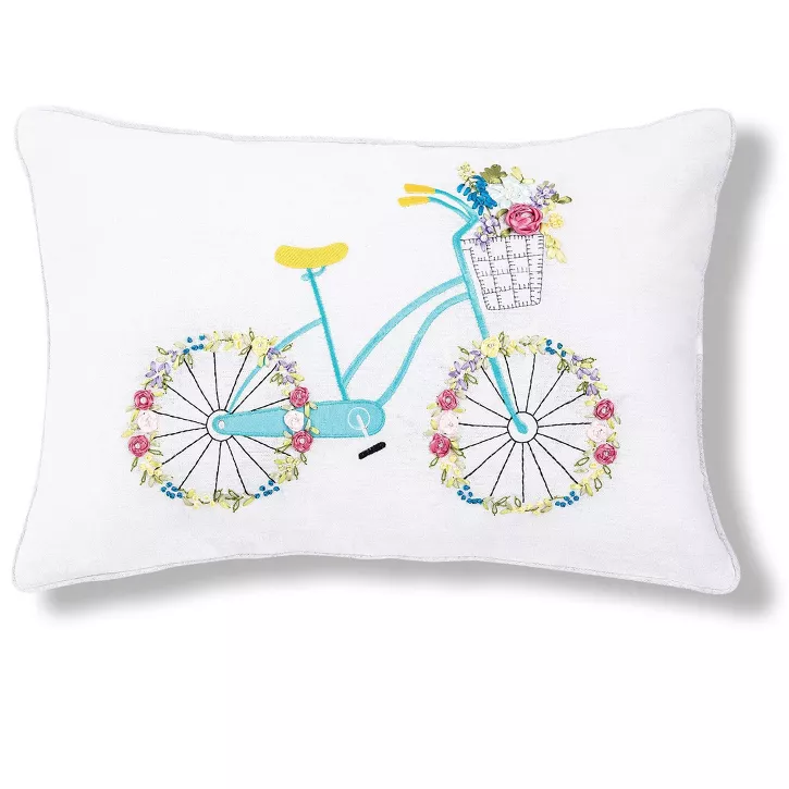 C&F Home Spring Time Bike Ribbon Art 14" x 22" Throw Pillow - spring home decor ideas 