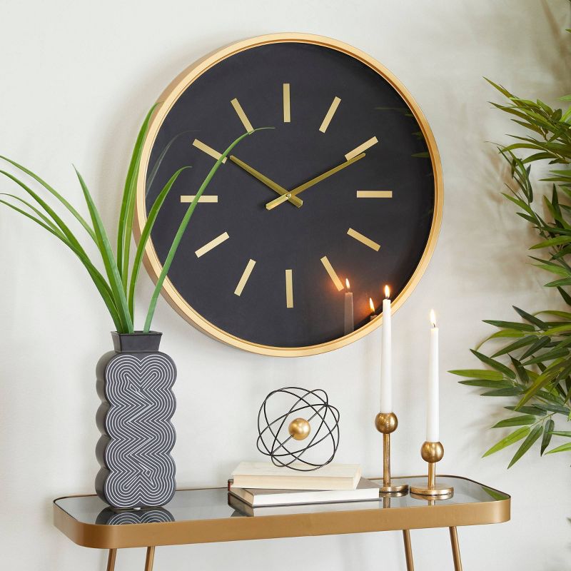 24&#34;x24&#34; Metal Wall Clock with Gold Accents Black - Olivia &#38; May, 2 of 6