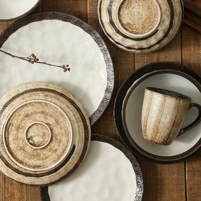 Lucy Beige and Brown Porcelain 32-Piece Dinnerware Set