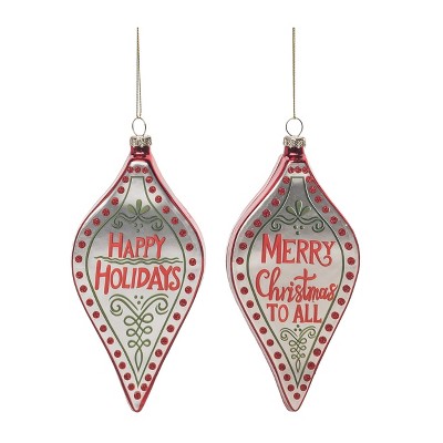 Transpac Glass 6.88 in. Multicolored Christmas Painted Holiday Greeting Ornament Set of 2