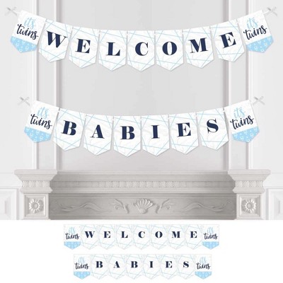 Big Dot of Happiness It's Twin Boys - Blue Twins Baby Shower Bunting Banner - Party Decorations - Welcome Babies