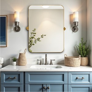 Wooakway 32"H Rectangle Bathroom Mirror with Pivoting Design Metal Frame for Vanity Living Room Bedroom Entryway Black - 1 of 4