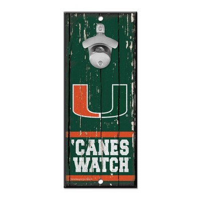 NCAA Miami Hurricanes 11"x5" Bottle Opener Wood Sign