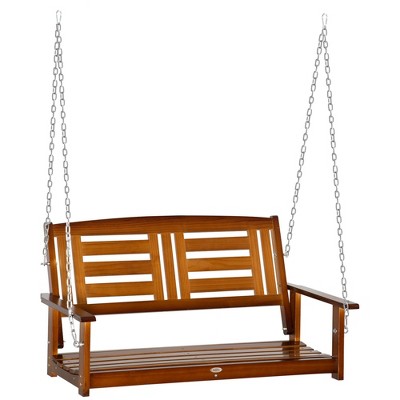 NicBex 2-Seat Outdoor Hanging Porch Swing with Pine Wood Frame for Patio Bedroom Garden,Brown