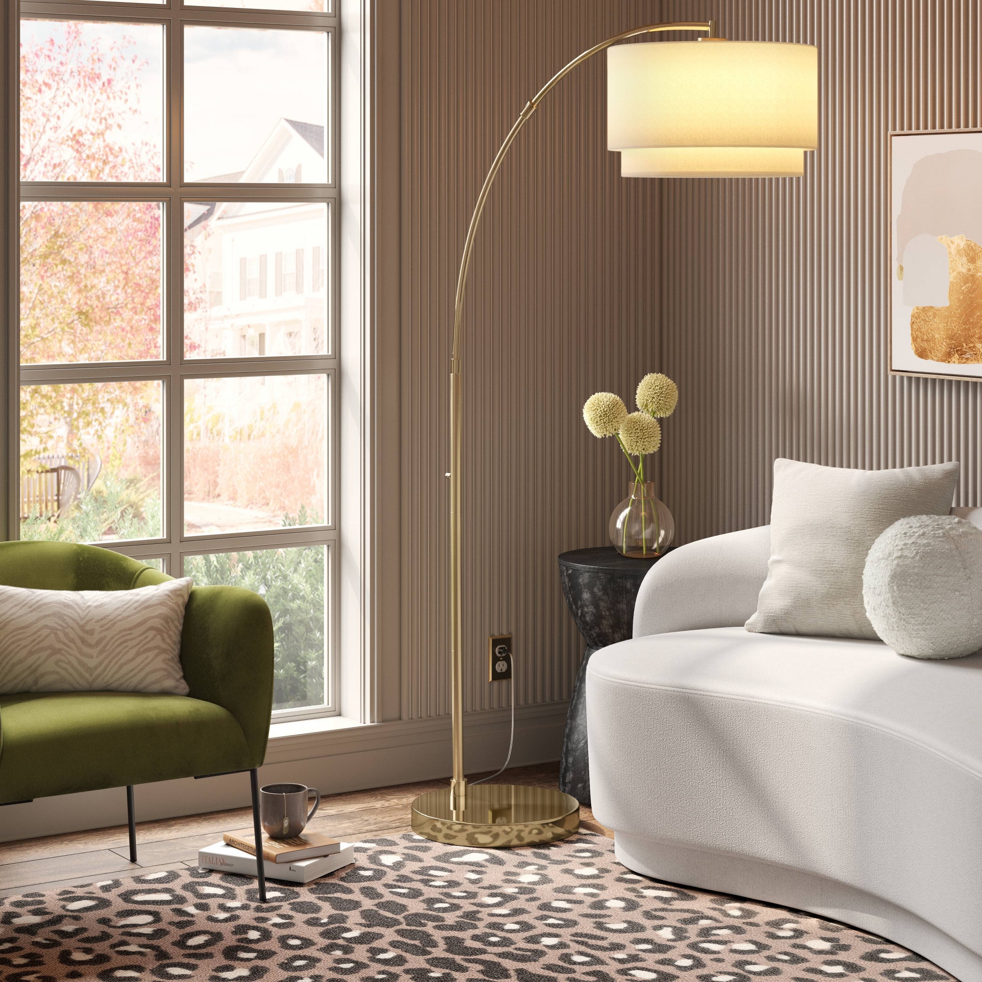 68"x41" Knurled Metal Arc Floor Lamp with Tiered Shade Brass - Threshold™