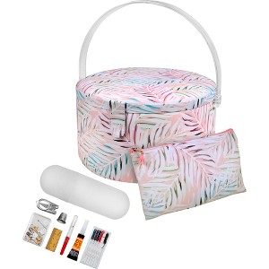 Singer LG Round Sew Basket Pastel Palm Print with Matching Zipper Pouch Sew Kit: Sewing Basket & Kit, 34 Pieces - 1 of 4