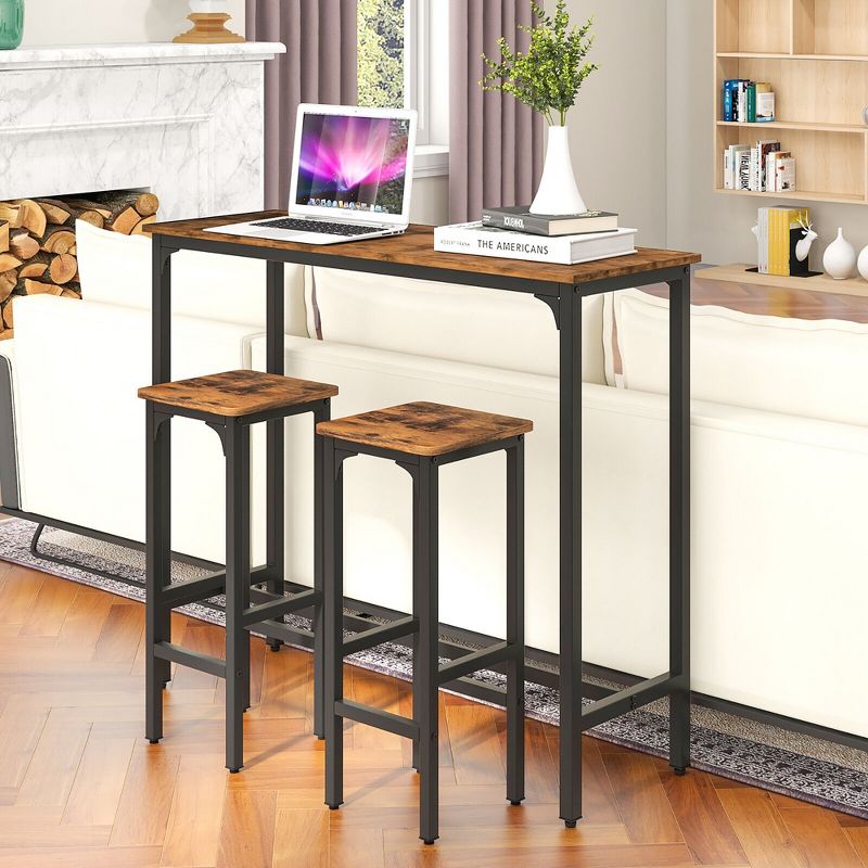 Tangkula 3PCS Bar Table & Chairs Set Industrial Dining Breakfast Table Set w/ Metal Frame, 3 of 11