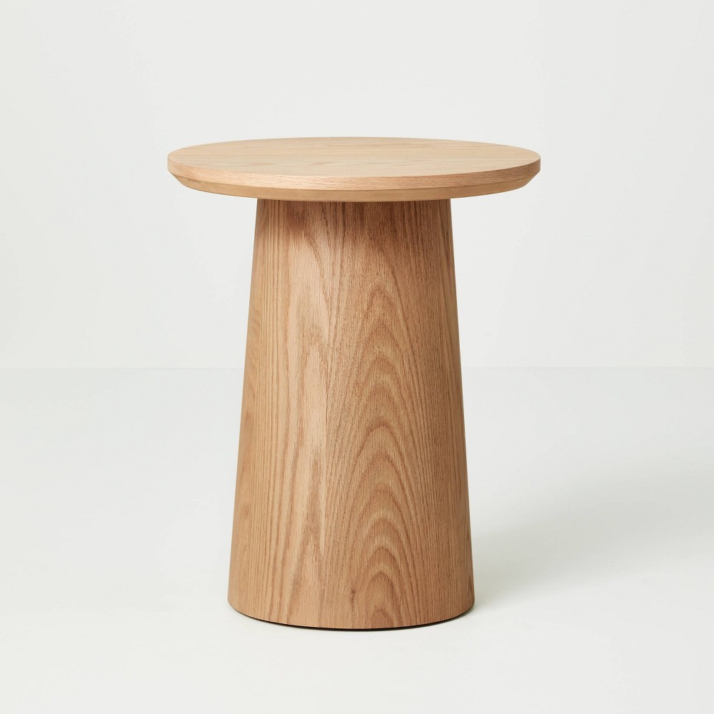 Photos - Coffee Table Wooden Round Pedestal Accent Side Table - Natural - Hearth & Hand™ with Ma