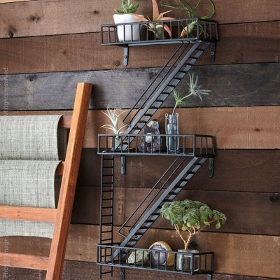 Black Steel 3-Tier Fire Escape Wall Shelf