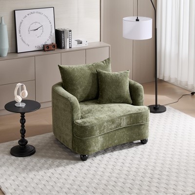 Chenille Accent Chair with Storage Ottoman, Upholstered Armchair Reaging Chair Barrel Chair - ModernLuxe