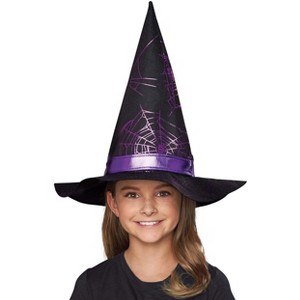 HalloweenCostumes.com One Size Fits Most Girl Purple Web Girl's Witch Hat, Black/Purple - 1 of 2