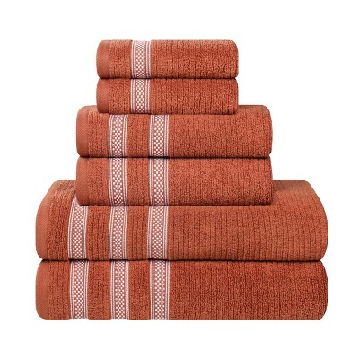 Zero Twist Cotton Ribbed Modern Geometric Border Assorted 6 Piece Bathroom Towel Set by Blue Nile Mills