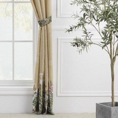 Taupe Floral Polyester Rod Pocket Light-Filtering Curtain Panels