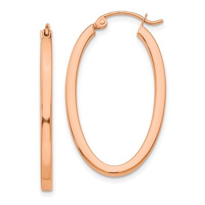 Black Bow Jewelry 2mm x 29mm 14k Rose Gold Square Tube Oval Hoop Earrings