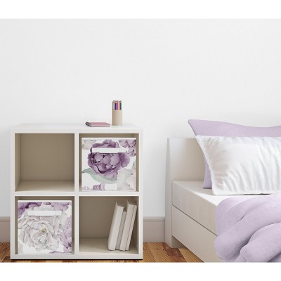 Lavender and Ivory Floral Fabric Collapsible Storage Cubes, Set of 2