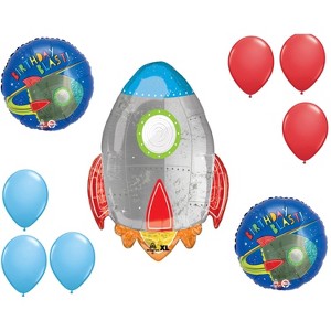 LOONBALLOON Space, Alien, Rocket Theme Balloon Set, 29 Inch Blast Off Rocket Balloon, 2x Standard Blast Off Birthday Balloon and 4x latex balllons - 1 of 1