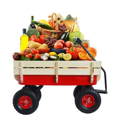 YONWAY All-Terrain Kids Wagon with Removable Wooden Side Panels - Garden & Pet Folding Wagon with Steel Bed & Pneumatic Tires