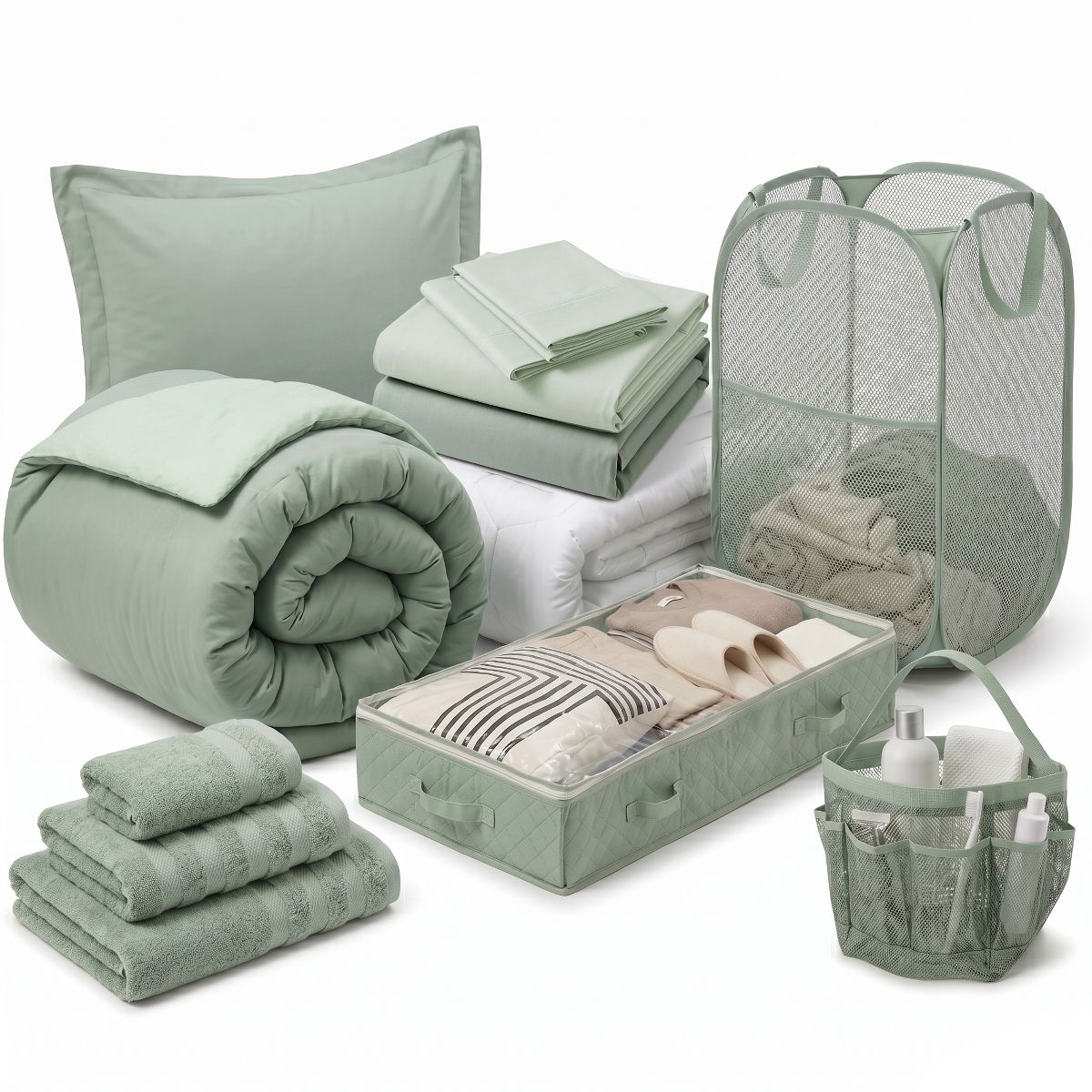 Nestl Back to College Kit Twin XL Bed in a Bag – Sage Green