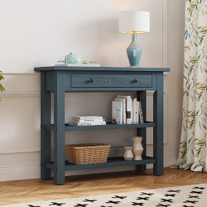Retro Console Table, with Drawer and Shelves, Versatile Storage Solutions, for Entryway, Living Room and Hallways, Available in Multiple Colors - 1 of 4