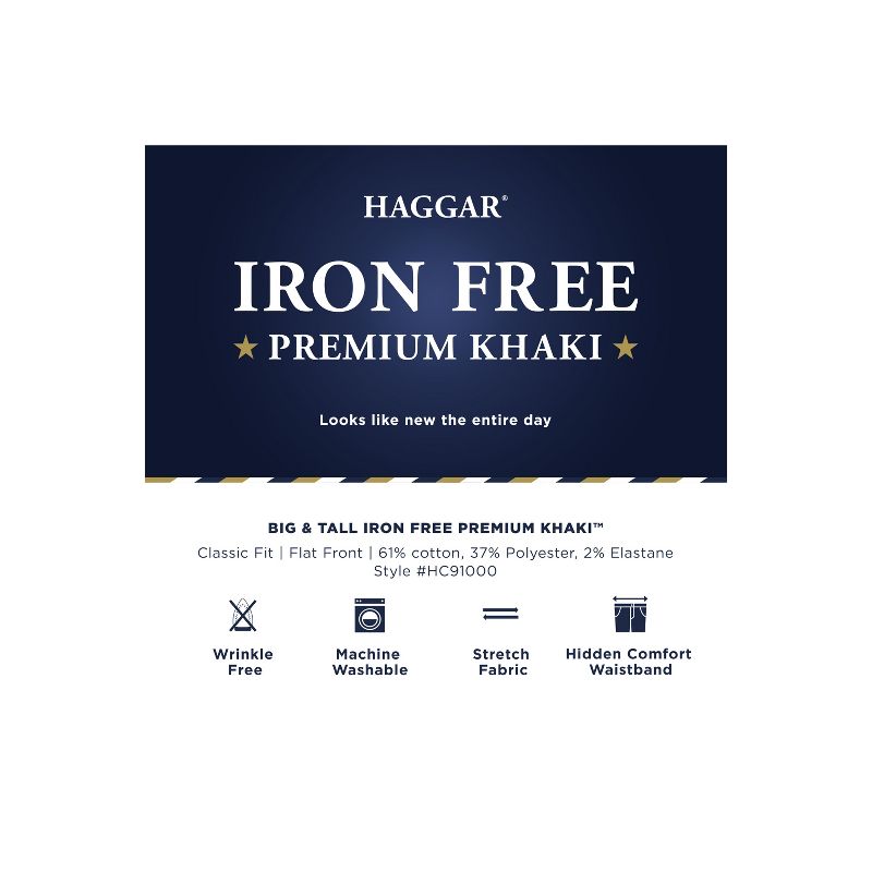 Haggar Men's Big & Tall Iron Free Premium Khaki Classic Fit Flat Front Pant, 4 of 5