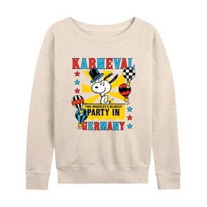 Women's - Peanuts - Karneval Biggest Oldest Party Germany Lightweight French Terry Wide Neck Long Sleeve Shirt - 1 of 4