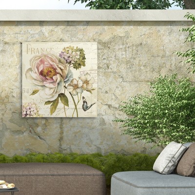 Lisa Audit Floral Print on Beige Canvas with Weather Treated Wood Frame