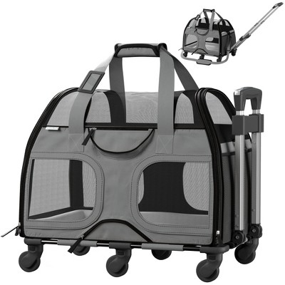 Katziela Airline Compliant Wheeled Pet Carrier With Removable Wheels and Telescopic Handle