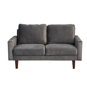 Velvet Loveseat Mid-Century Modern Sofa Tufted Couch with Wooden Legs for Living Room - 1 of 4