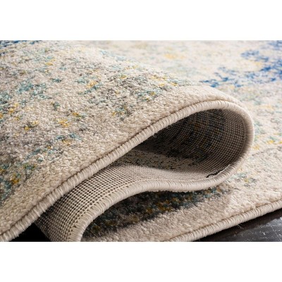 Ivory and Blue Rectangular Synthetic Easy Care Accent Rug