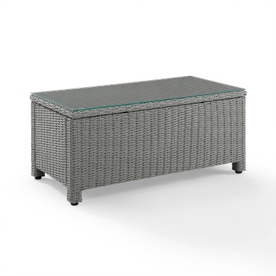 Bradenton Wicker Glass Top Coffee Table - Gray - Crosley