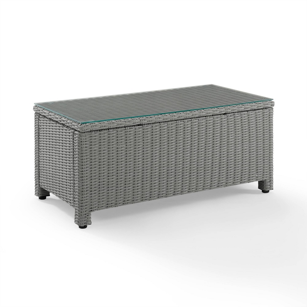 Bradenton Wicker Glass Top Coffee Table - Gray - Crosley: Steel Frame, UV-Resistant, Weatherproof