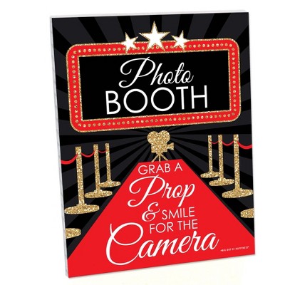 Big Dot of Happiness Red Carpet Hollywood Photo Booth Sign - Movie Party Decor - Printed on Sturdy Plastic - 10.5 x 13.75" Sign with Stand - 1 Piece