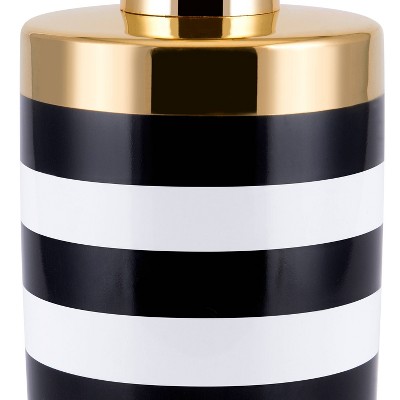 Black and White Striped Ceramic Lotion Pump with Gold Accents