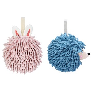 REGALWOVEN Fuzzy Cute Cartoon Decorative Hand Drying Hanging Ball Hand Towels 7" x 7" 2 Pcs - 1 of 4