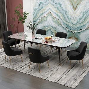 SEYNAR Velvet Upholstered Dining Chair Set of 6, Modern Glam Armless Side Chair - 1 of 4