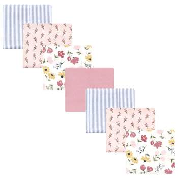 Hudson Baby Infant Girl Cotton Rich Flannel Receiving Blankets Bundle, Soft Painted Floral, One Size