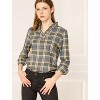 INSPIRE CHIC Women's Ruffle Collar Long Sleeve V Neck Plaid Blouse - 3 of 4