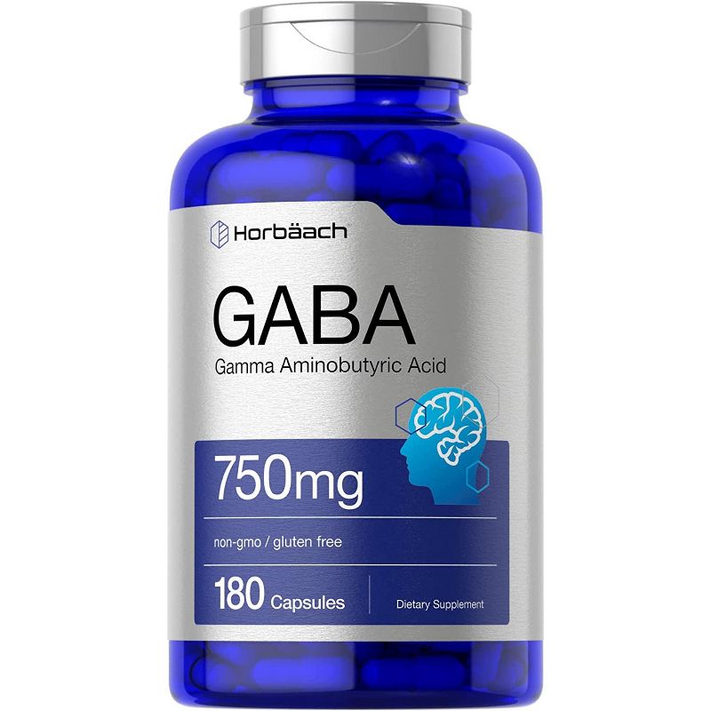 Horbaach GABA 750mg (Gamma Aminobutyric Acid) | 180 Capsules, 1 of 4