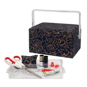 SINGER® Large Leaf Print Sewing Basket with Travel Sewing Kit & Matching  Zipper Pouch