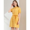 Allegra K Women's Collared Side Pockets Button Up Cotton Belted Shirt Dress - 3 of 4