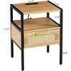 Acekool Rattan Nightstand with Charging Station, Drawer and Open Shelf, Compact Side Table for Bedroom and Living Room, Natural - 2 of 4